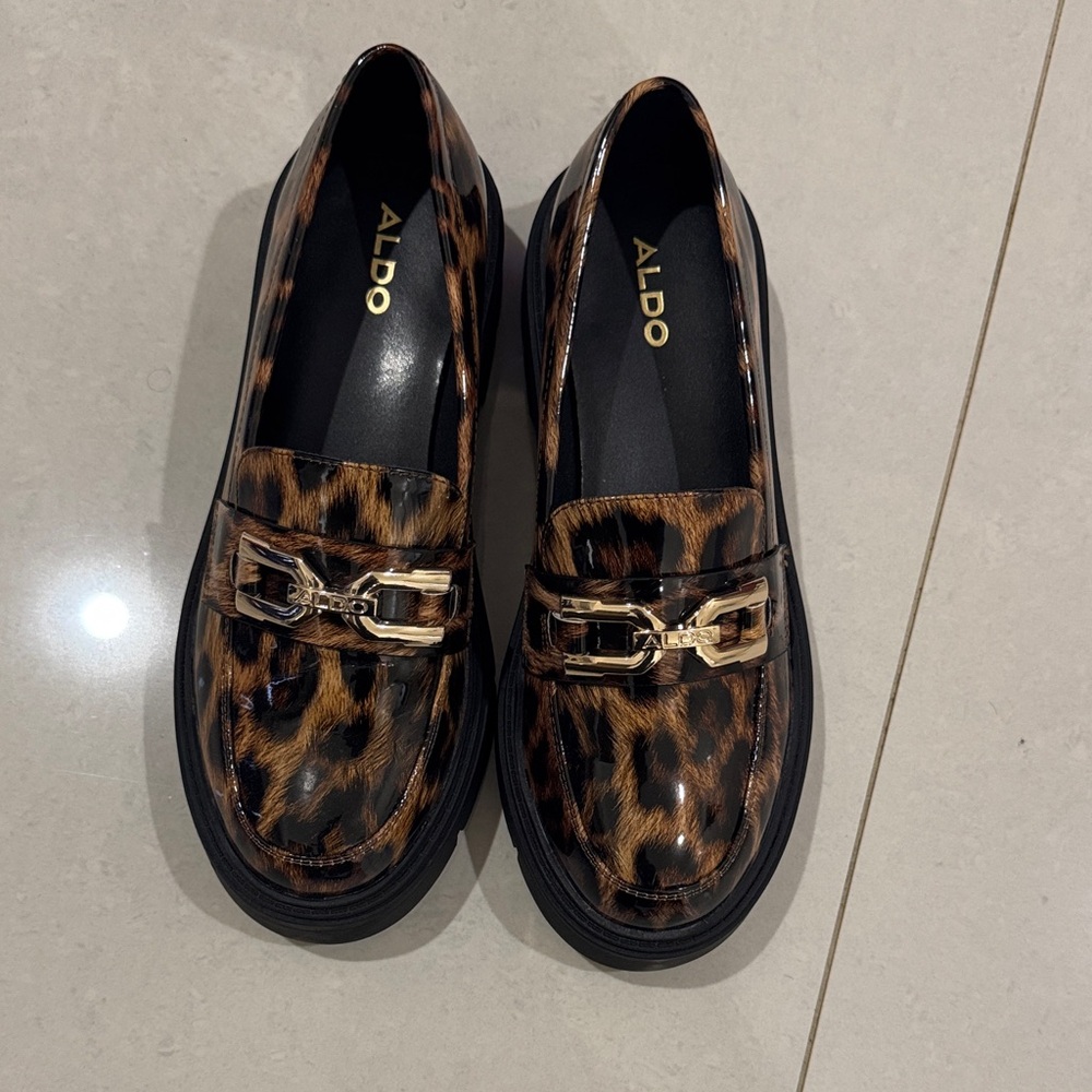 Aldo Animal Print Loafers with Gold Accent
